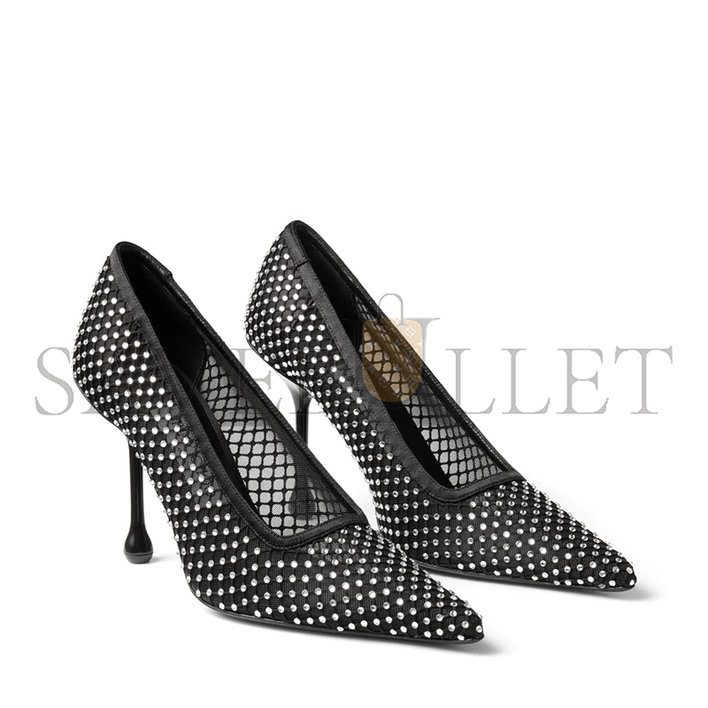 Ji*y Ch* ixia 95 black satin crystal mesh pumps ixia95qhs
